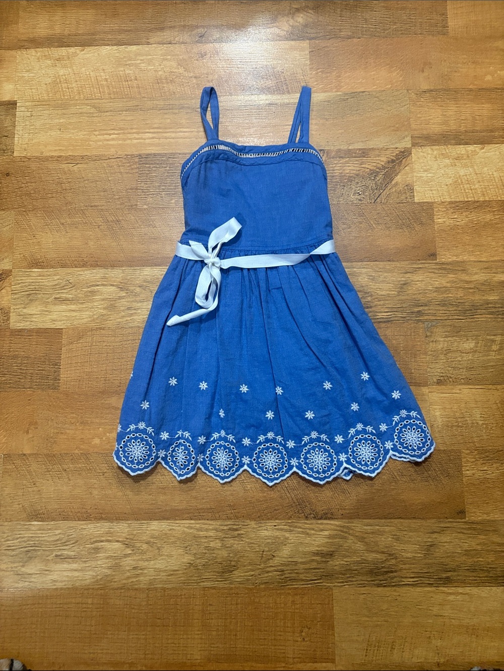 Cat & Jack Blue Sundress with White Embroidered Hem and Tie